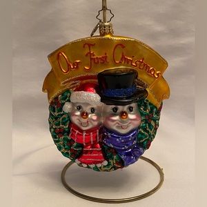 Radko 2002 FROSTY FIRST Our First Christmas Snowman Couple Ornament 5.5”H